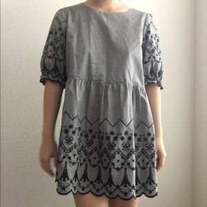 Plaid embroidered babydoll style dress